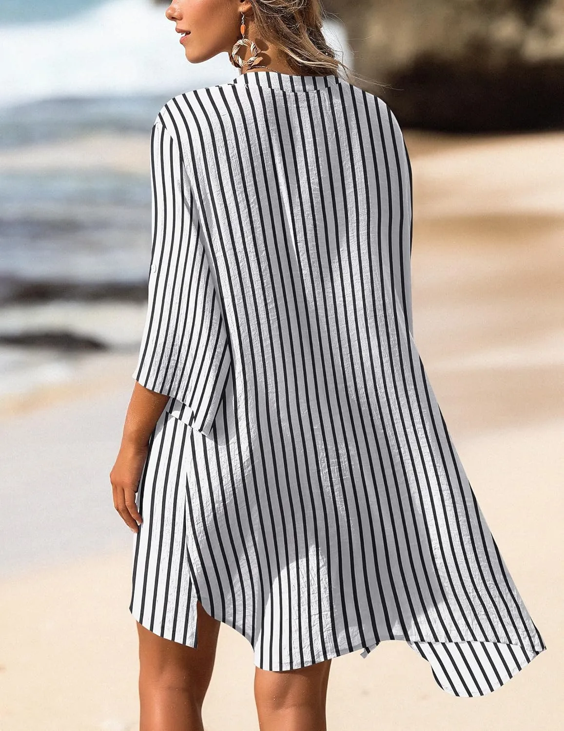 AI'MAGE Women's Swimsuit Cover Ups Shirt V-Neck Button Down Bathing Suit Coverups Beach Tunic Top S-3XL