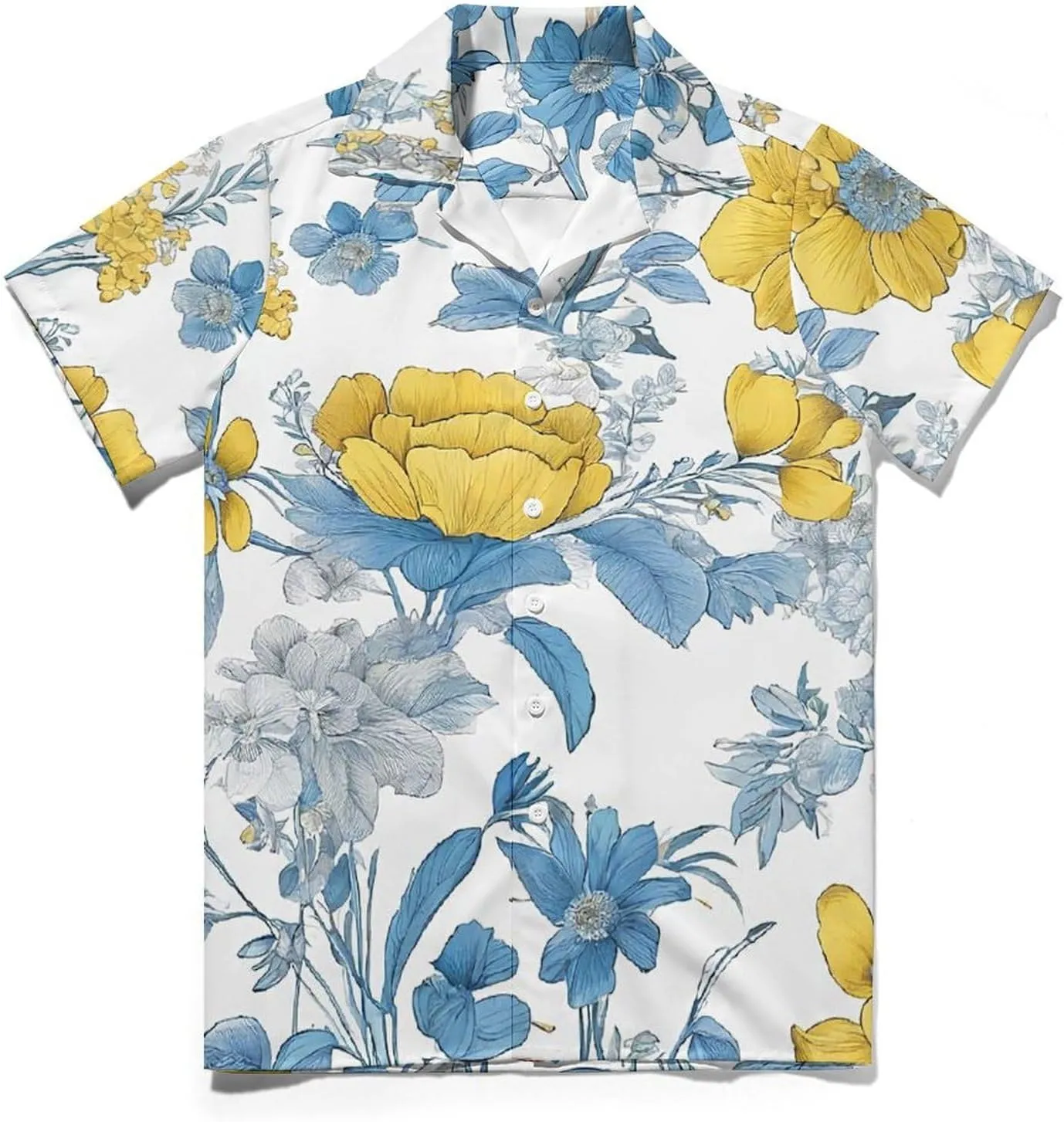 Blue Flower Floral Pattern Roses Print Print Cuban Collar Shirt Classic Design for Comfort and Style