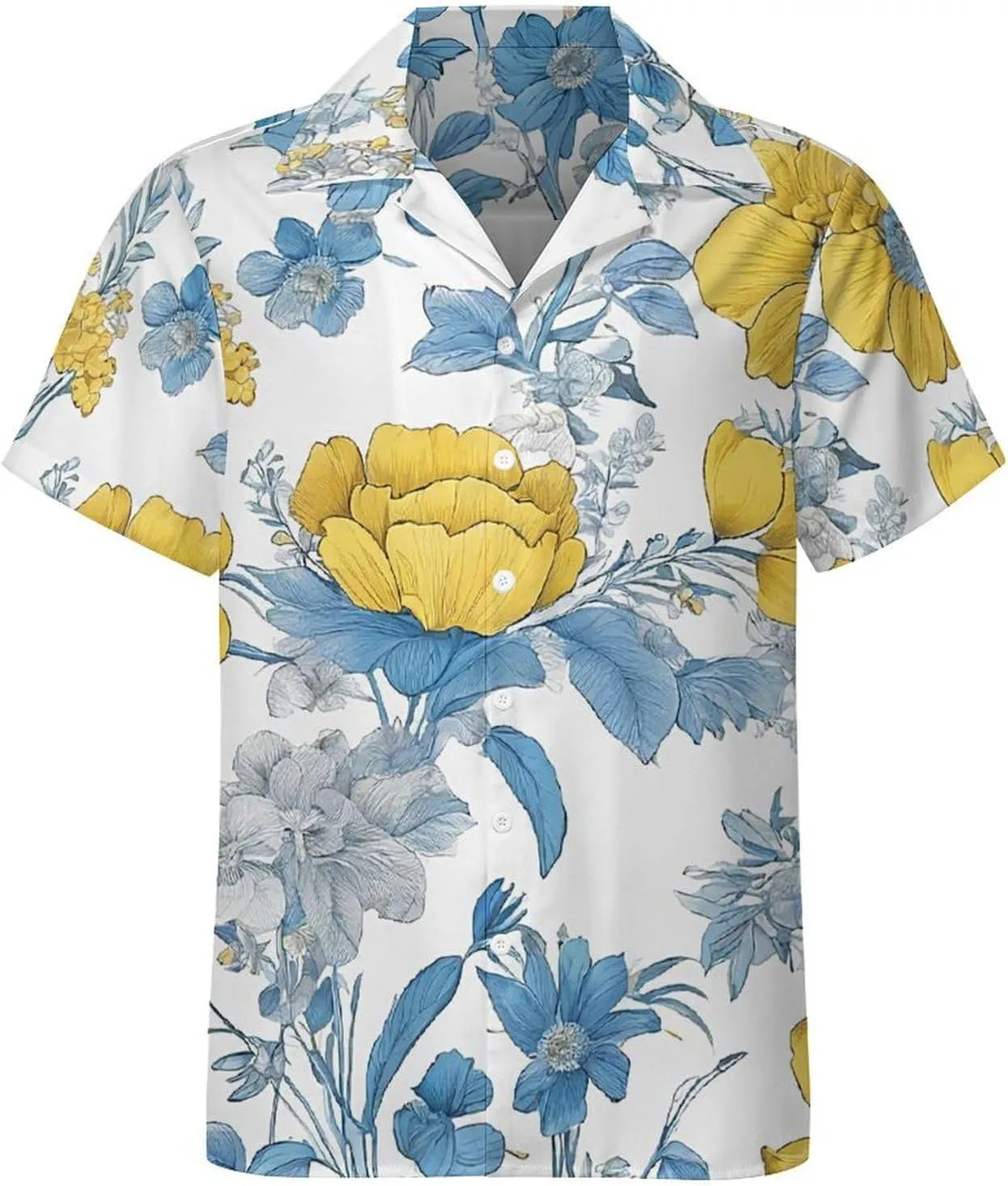 Blue Flower Floral Pattern Roses Print Print Cuban Collar Shirt Classic Design for Comfort and Style