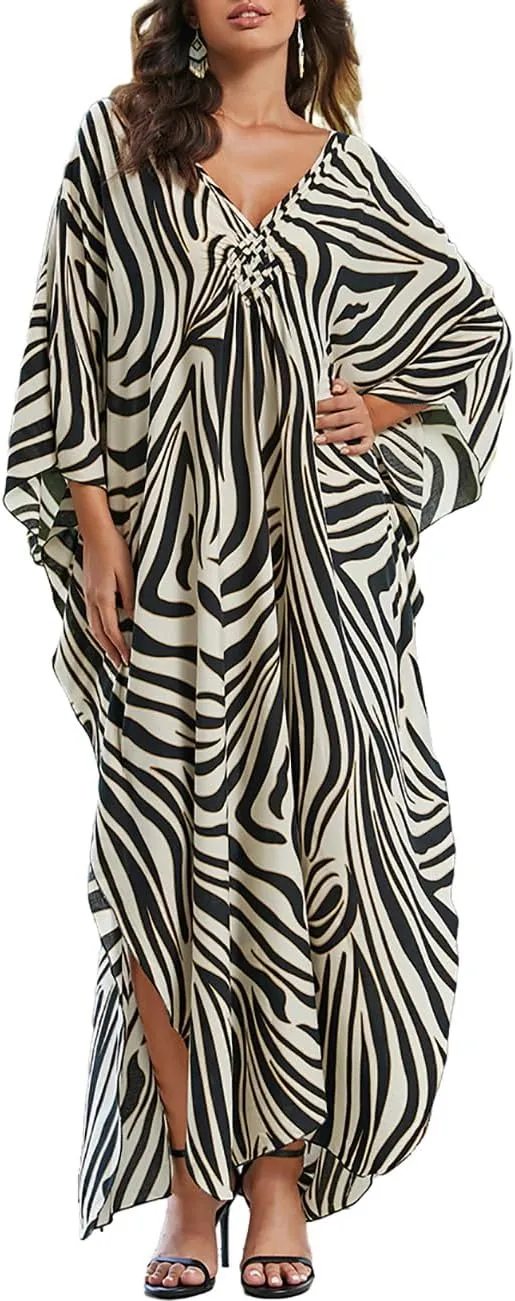 Bsubseach Kaftan Dresses for Women Plus Size Caftan Dress Print Caftan Beach Cover Up 70s Dress