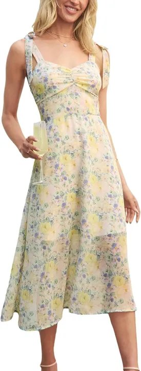 CUPSHE Womens Summer Dress Floral Sleeveless Straps Bridesmaid Flowy Casual Formal Midi Dress