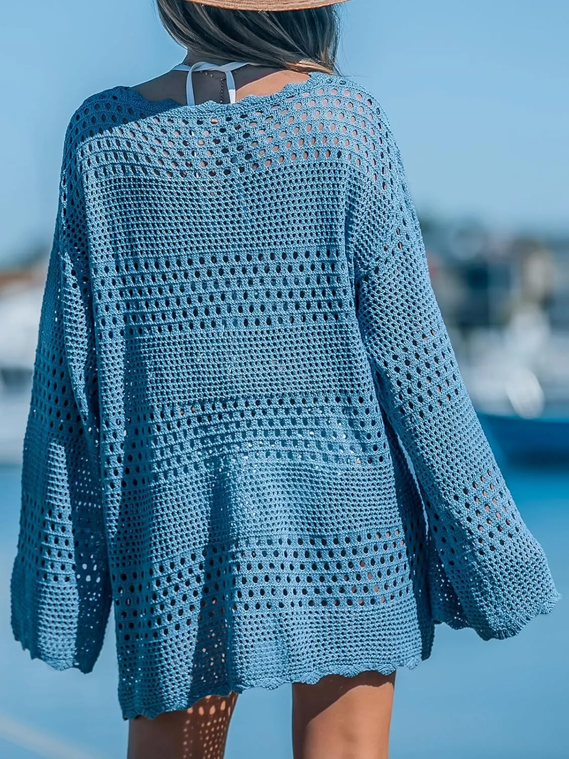 CUPSHE Women's Swimsuit Cover Up Crochet Bathing Suit Mesh Swimwear Knit Pullover Beach Dress