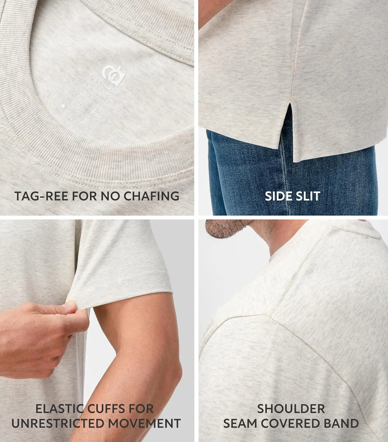 DAVID ARCHY Men's Heavyweight T-Shirt 260g Cotton Sorona Moisture-Wicking Shirts Stretch Side Slit Tees for Men 1-Pack