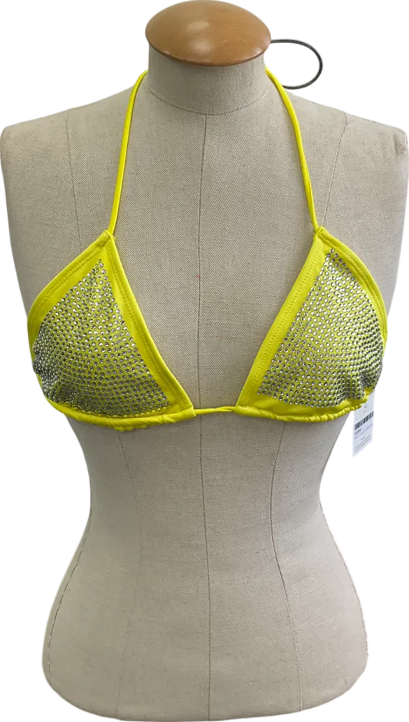 duo daze Bright Yellow Diamanté Embellished Bikini Top UK M