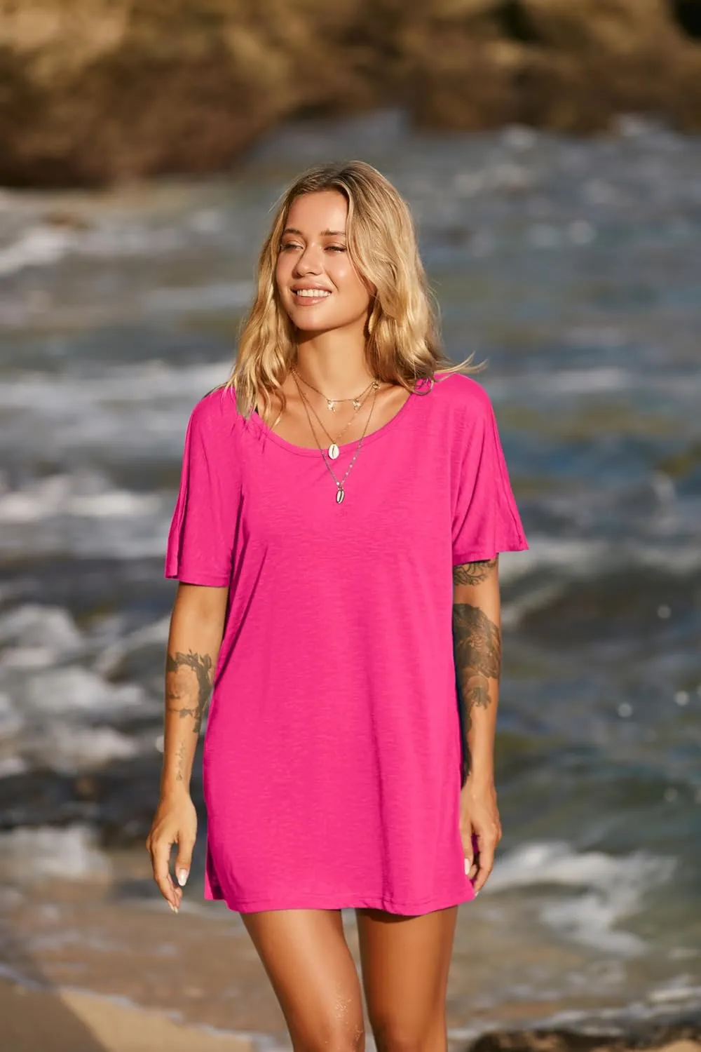 Ekouaer Women's Swimsuit Beach Cover Up Short Sleeve Cover Ups for Swimwear Bathing Suit Coverups S-XXXL