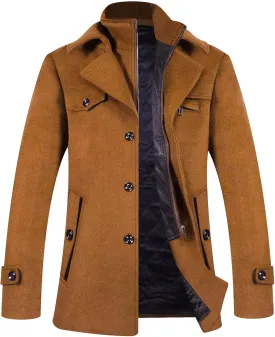 ELETOP Men's Trench Coat Long Wool Coat