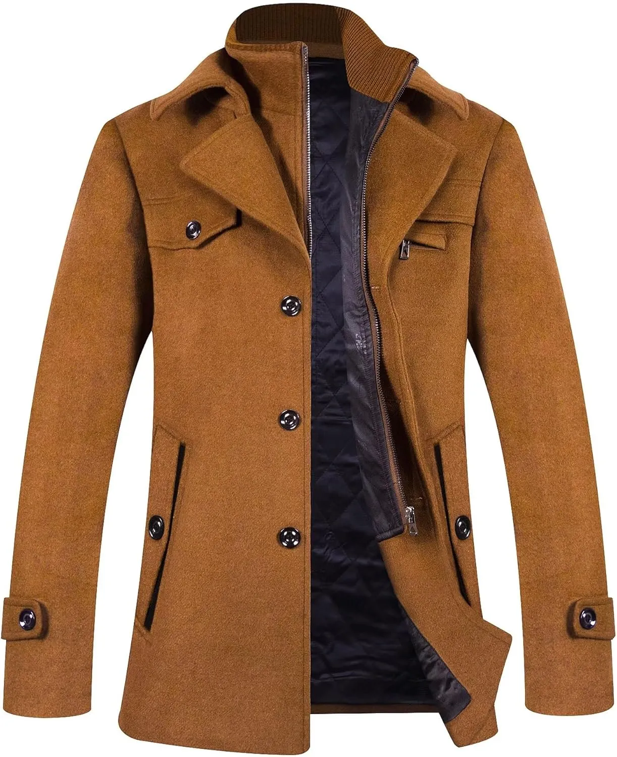 ELETOP Men's Trench Coat Long Wool Coat