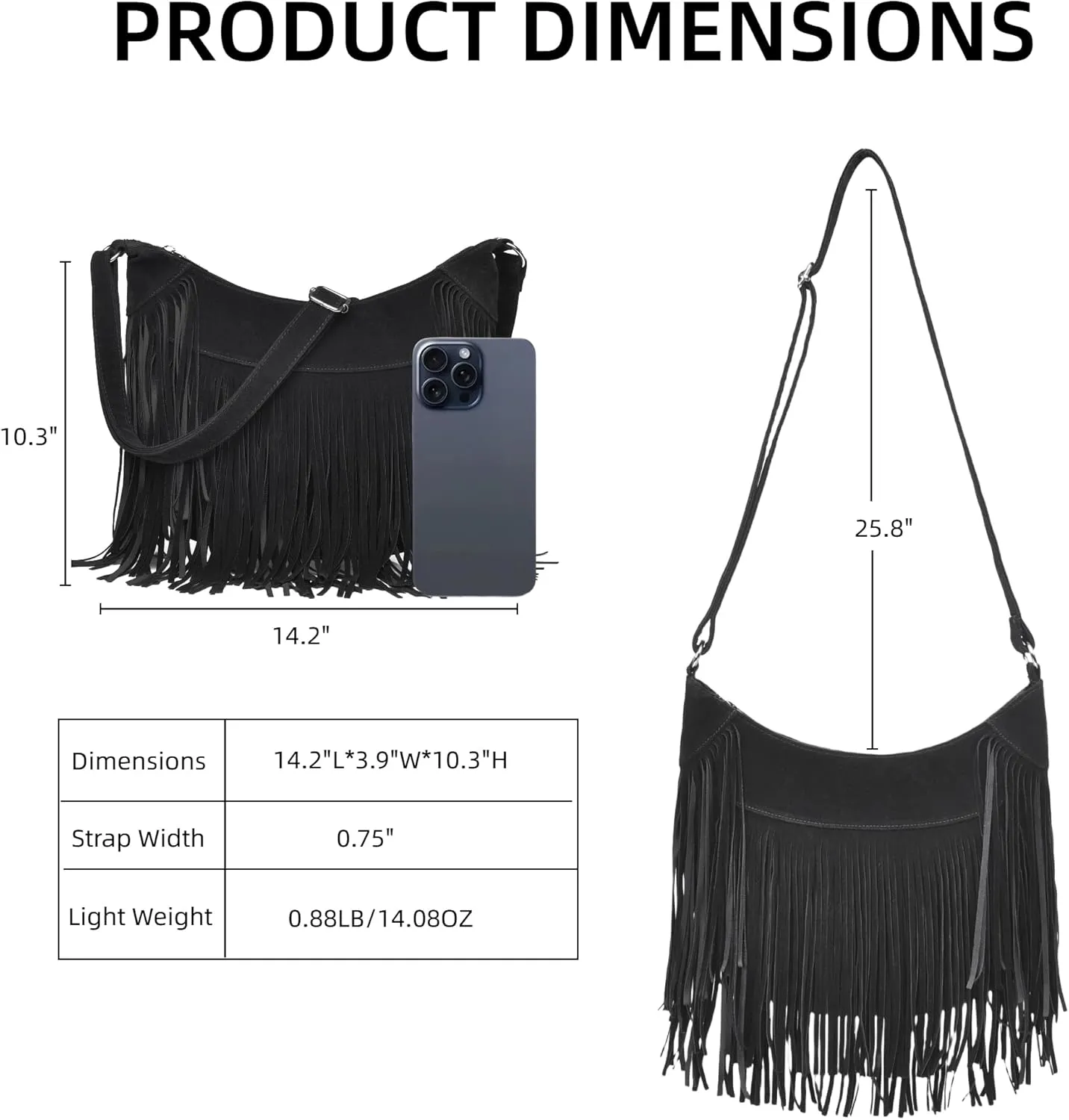 Fringe Hobo Bags for Women Vintage Suede Crossbody Bag Hippie Western Cowgirl Purses Tassel Shoulder Bag