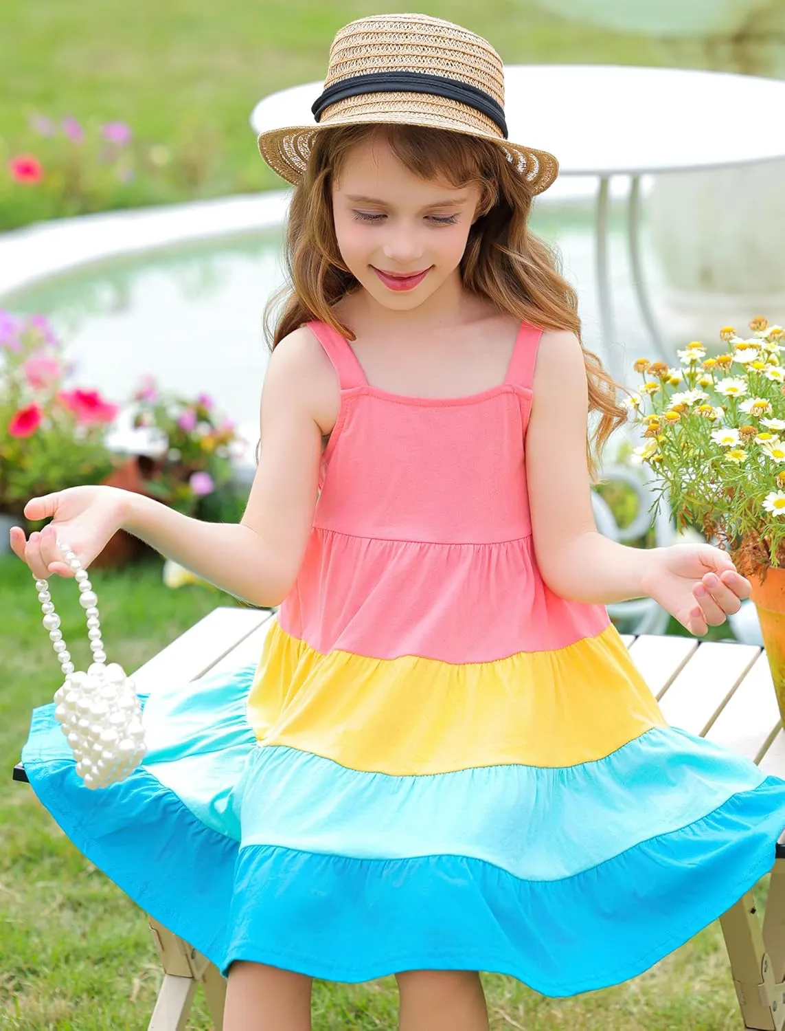 Frogwill Toddler Girls Fifties Summer Dress Blue Rainbow 2-7Y