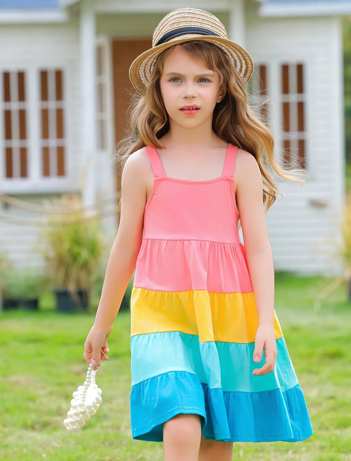 Frogwill Toddler Girls Fifties Summer Dress Blue Rainbow 2-7Y