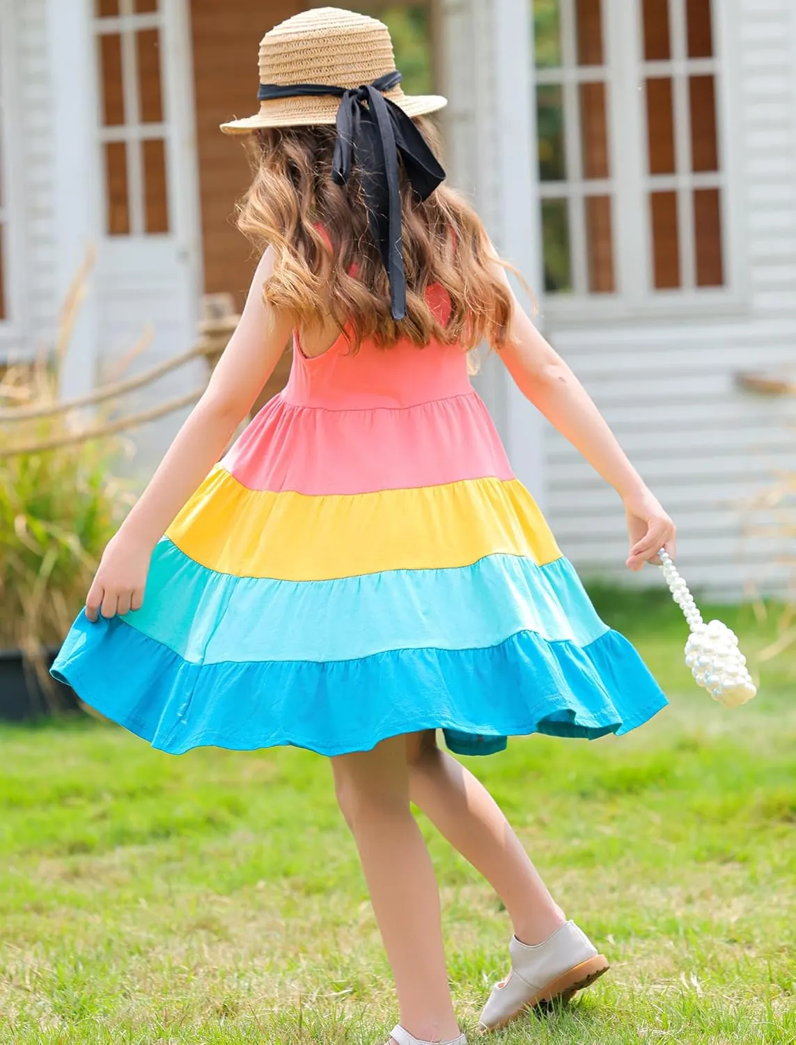 Frogwill Toddler Girls Fifties Summer Dress Blue Rainbow 2-7Y