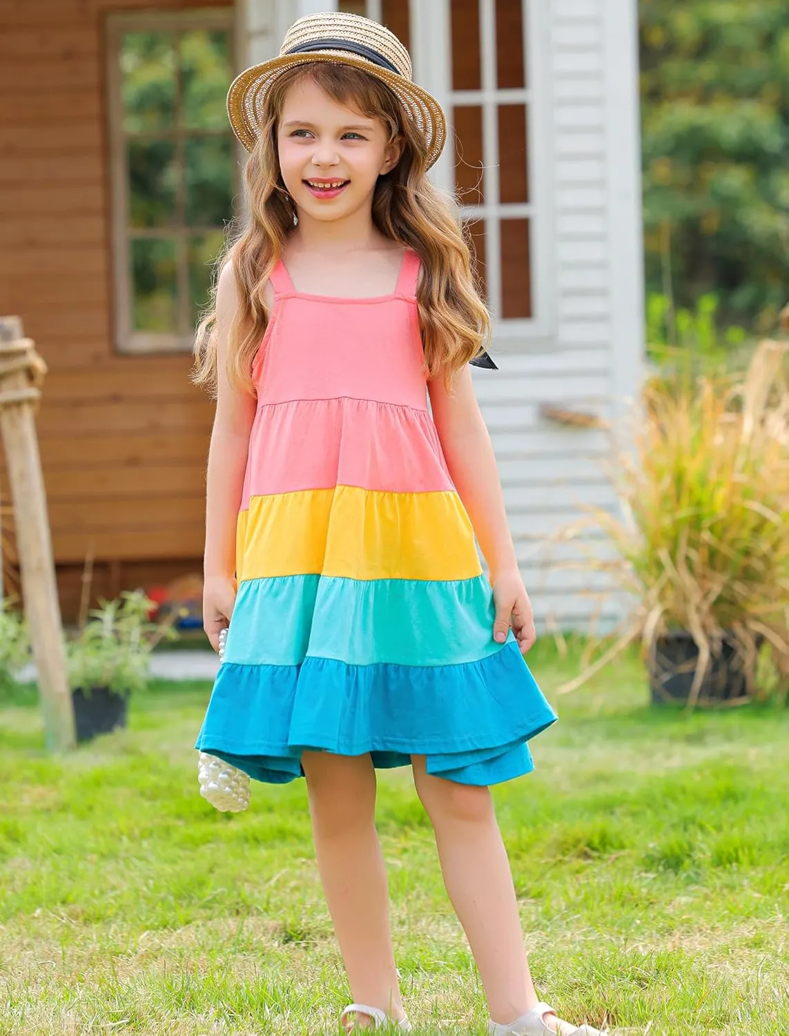 Frogwill Toddler Girls Fifties Summer Dress Blue Rainbow 2-7Y