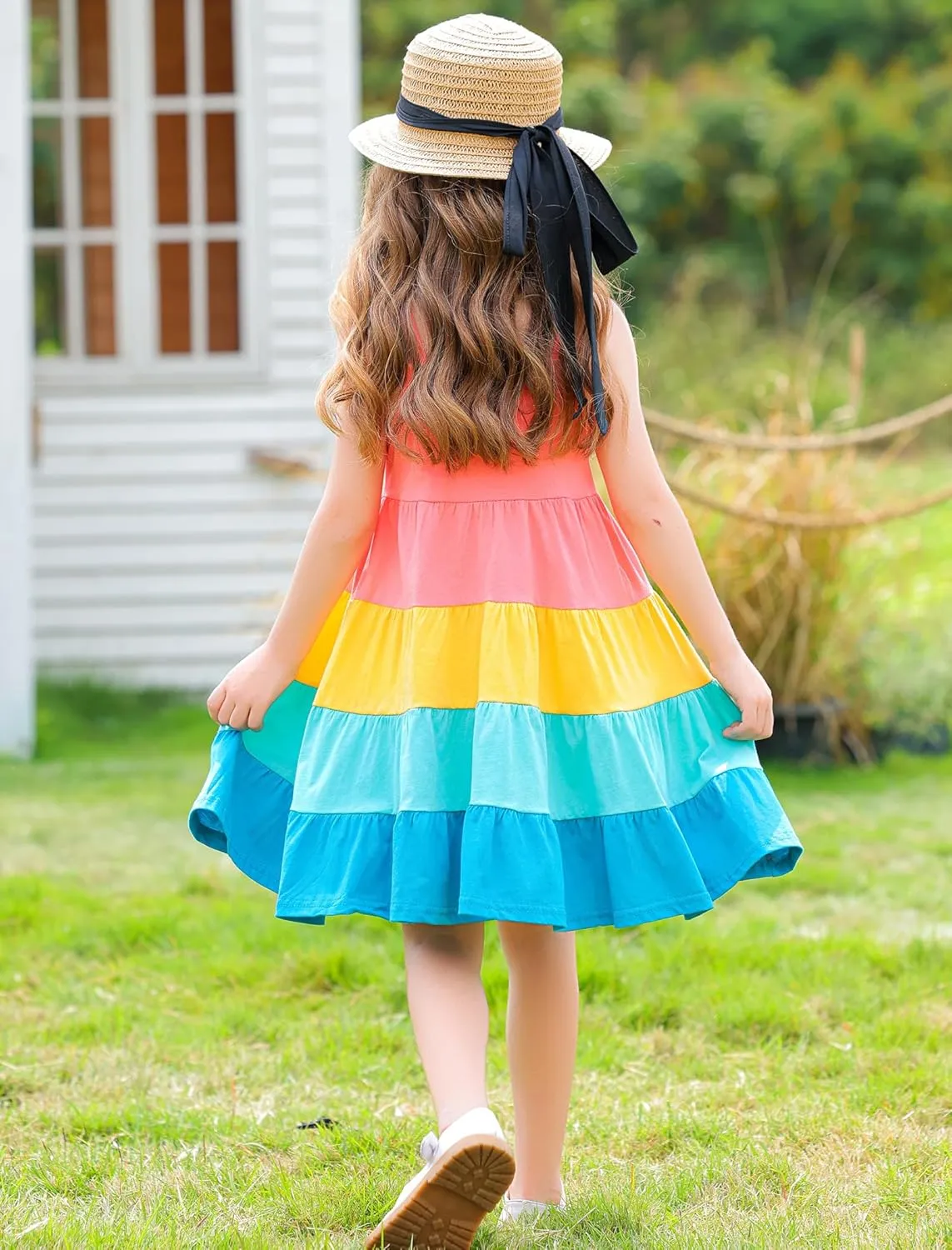 Frogwill Toddler Girls Fifties Summer Dress Blue Rainbow 2-7Y