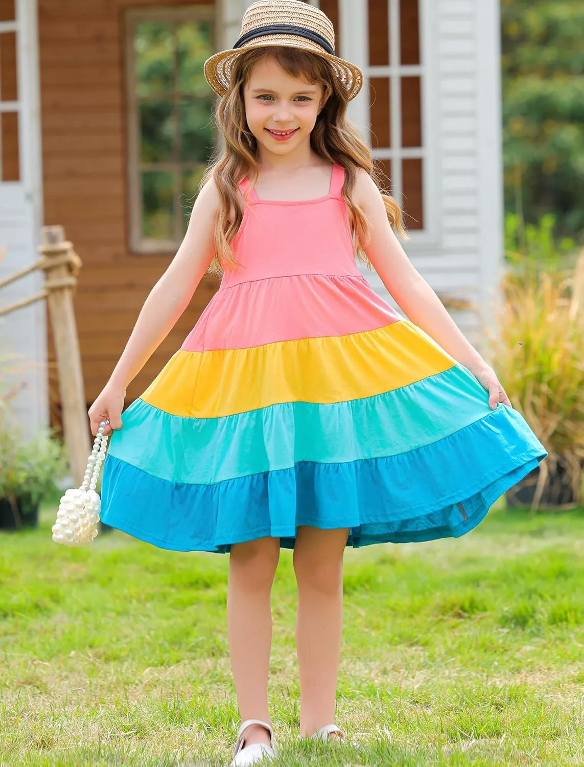 Frogwill Toddler Girls Fifties Summer Dress Blue Rainbow 2-7Y