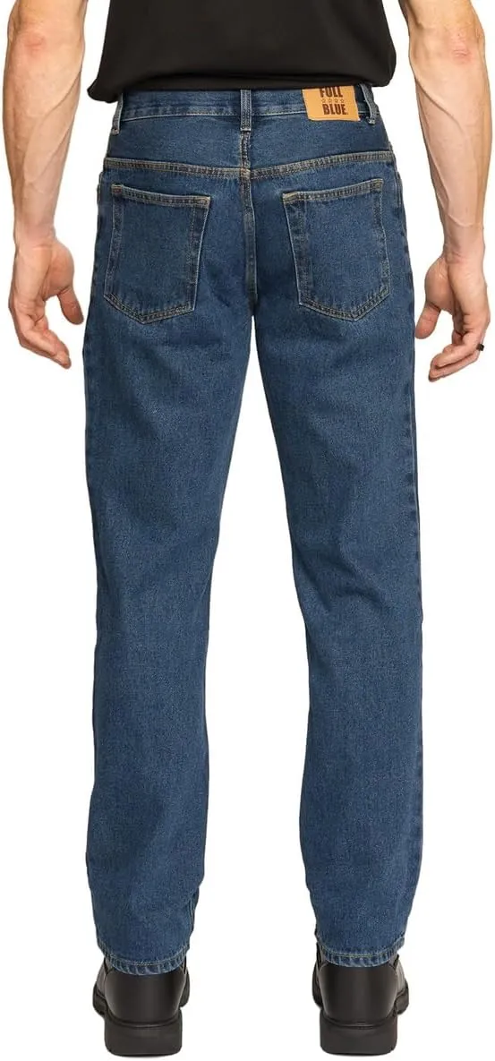 FULL BLUE 5 Pocket Denim Jeans, Regular Fit, Straight Legs, Sits at Waist, Medium Wash