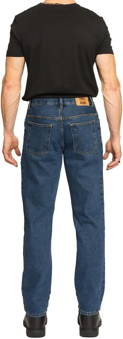 FULL BLUE 5 Pocket Denim Jeans, Regular Fit, Straight Legs, Sits at Waist, Medium Wash