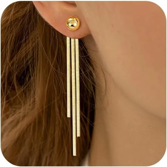 Gold Tassel Dangle Earrings for Women 925 Sterling Silver Post Long Dangle Statement Earrings Hypoallergenic Gold Ball Drop Dangle Earrings for Prom Party