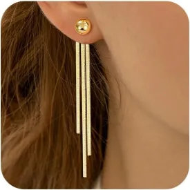 Gold Tassel Dangle Earrings for Women 925 Sterling Silver Post Long Dangle Statement Earrings Hypoallergenic Gold Ball Drop Dangle Earrings for Prom Party