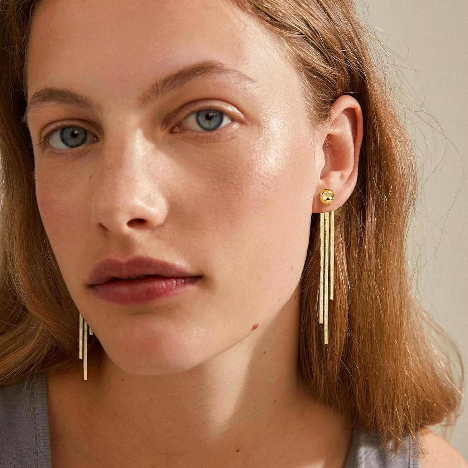 Gold Tassel Dangle Earrings for Women 925 Sterling Silver Post Long Dangle Statement Earrings Hypoallergenic Gold Ball Drop Dangle Earrings for Prom Party