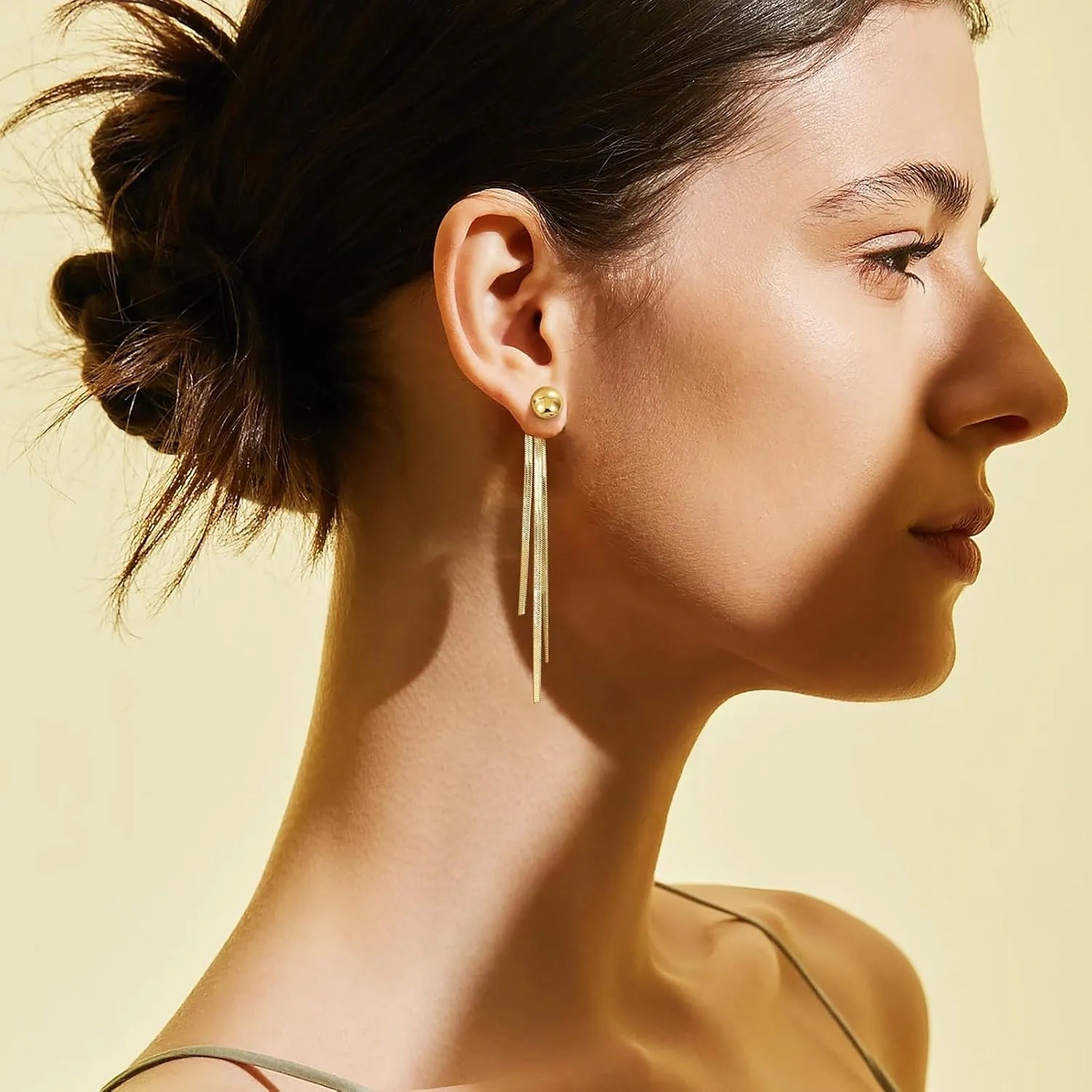 Gold Tassel Dangle Earrings for Women 925 Sterling Silver Post Long Dangle Statement Earrings Hypoallergenic Gold Ball Drop Dangle Earrings for Prom Party