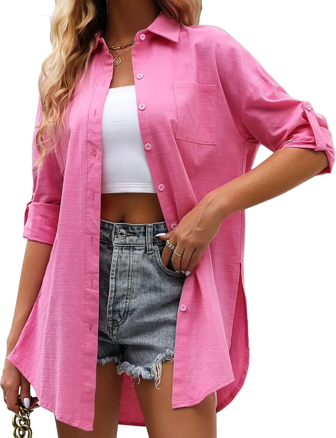 KYLELOVE Womens Swimsuit Coverups Button Down Swimwear Shirts Bathing Suit Bikini Cover Ups Beach Outfits(Size Down)