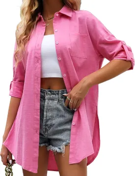 KYLELOVE Womens Swimsuit Coverups Button Down Swimwear Shirts Bathing Suit Bikini Cover Ups Beach Outfits(Size Down)