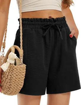 Libin Shorts for Women Linen Shorts High Waisted Lightweight Casual Summer Drawstring Beach Vacation Outfit