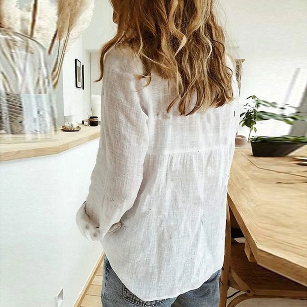 Linen Cotton Womens Short Sleeve Shirts Long Sleeves T Shirt Blouse Tops Spring Tops for Women Oversized Button Down
