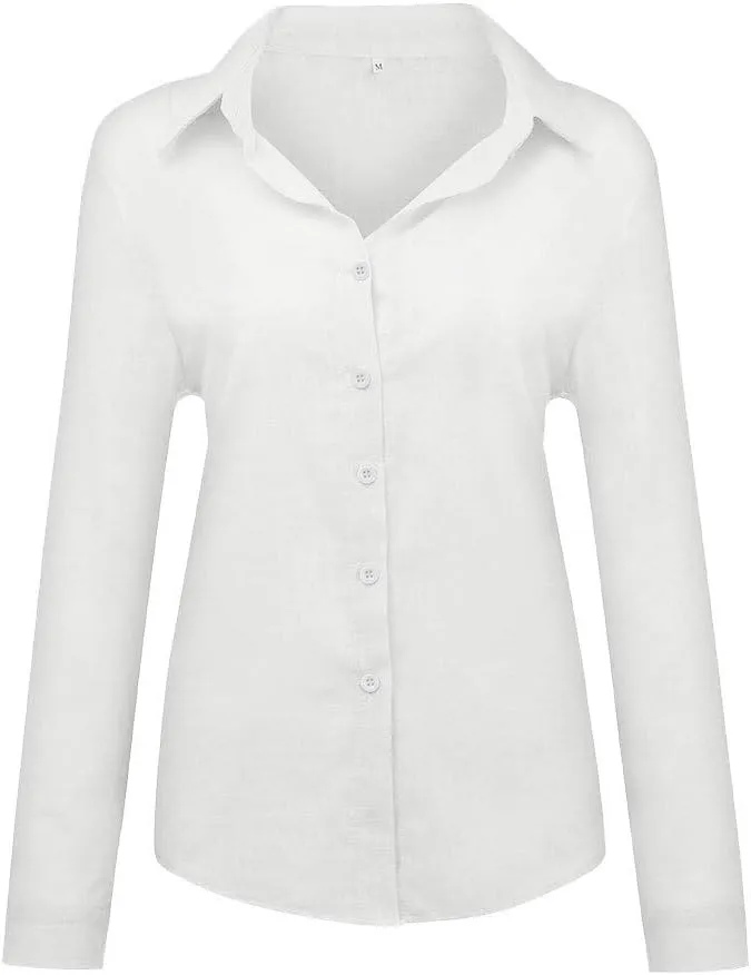 Linen Cotton Womens Short Sleeve Shirts Long Sleeves T Shirt Blouse Tops Spring Tops for Women Oversized Button Down