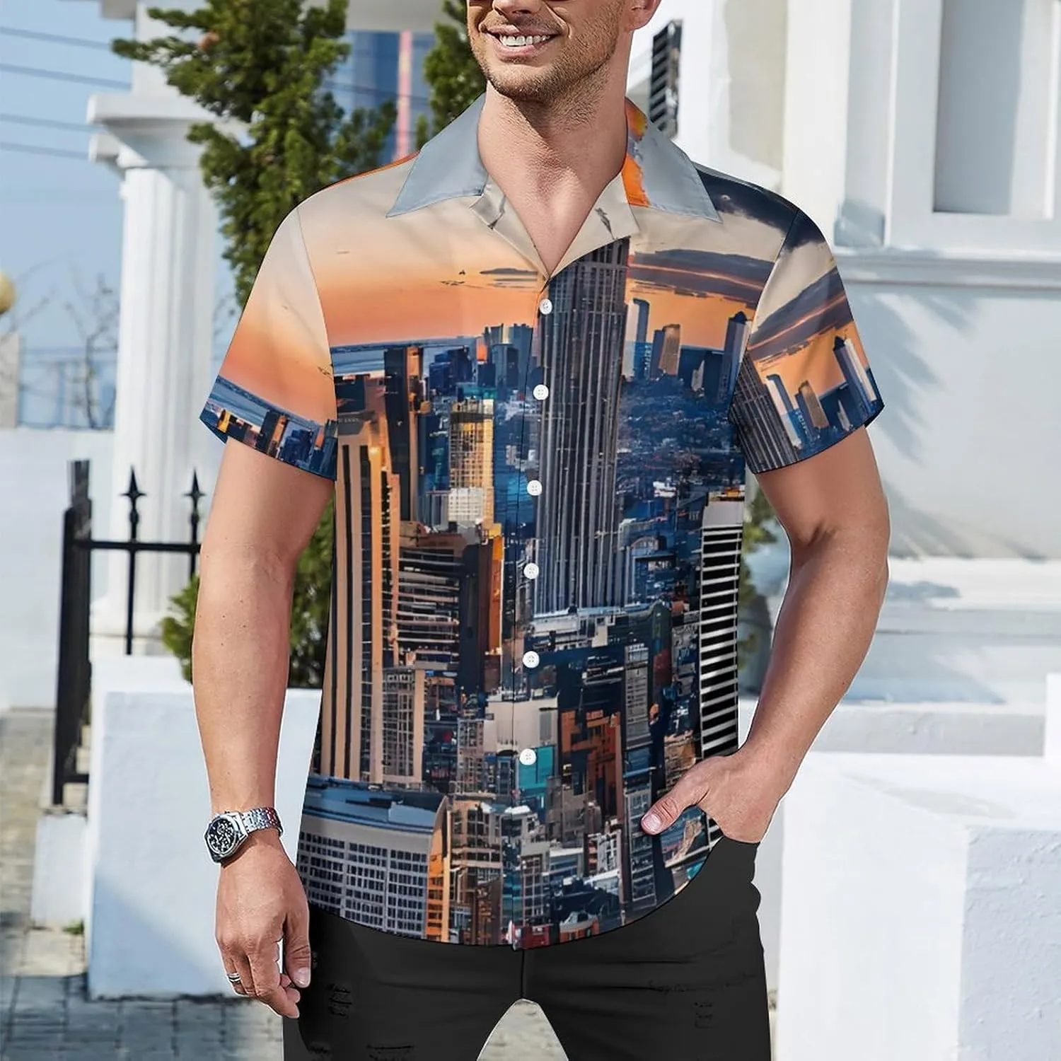 New York City Print Cuban Collar Shirt Classic Design for Comfort and Style