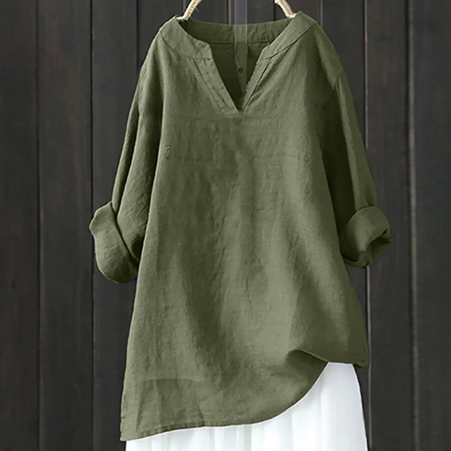 Oversized Crew Neck Linen Tops for Women Sleeve Collar Long Casual Women Shirt Women's Blouse Women's Swimwear Cover