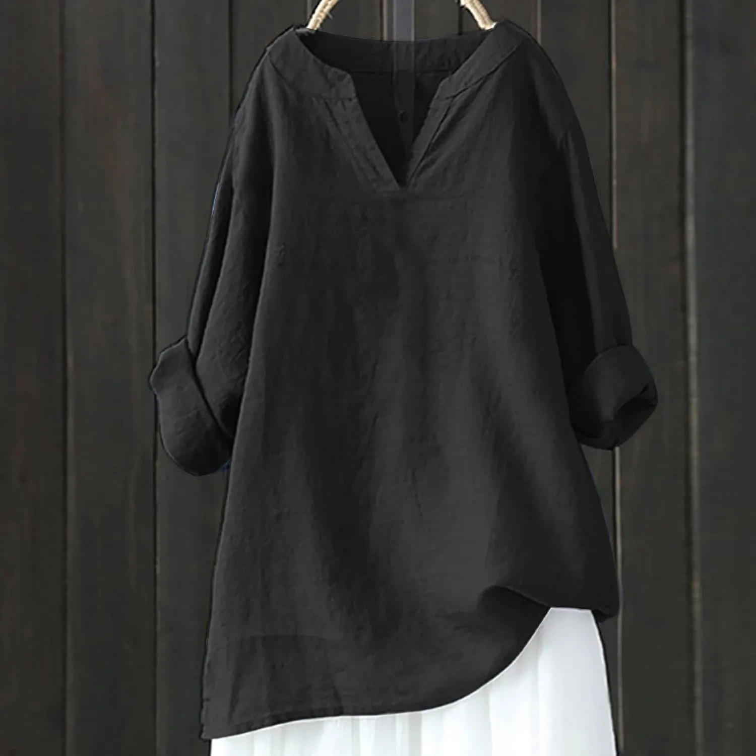 Oversized Crew Neck Linen Tops for Women Sleeve Collar Long Casual Women Shirt Women's Blouse Women's Swimwear Cover