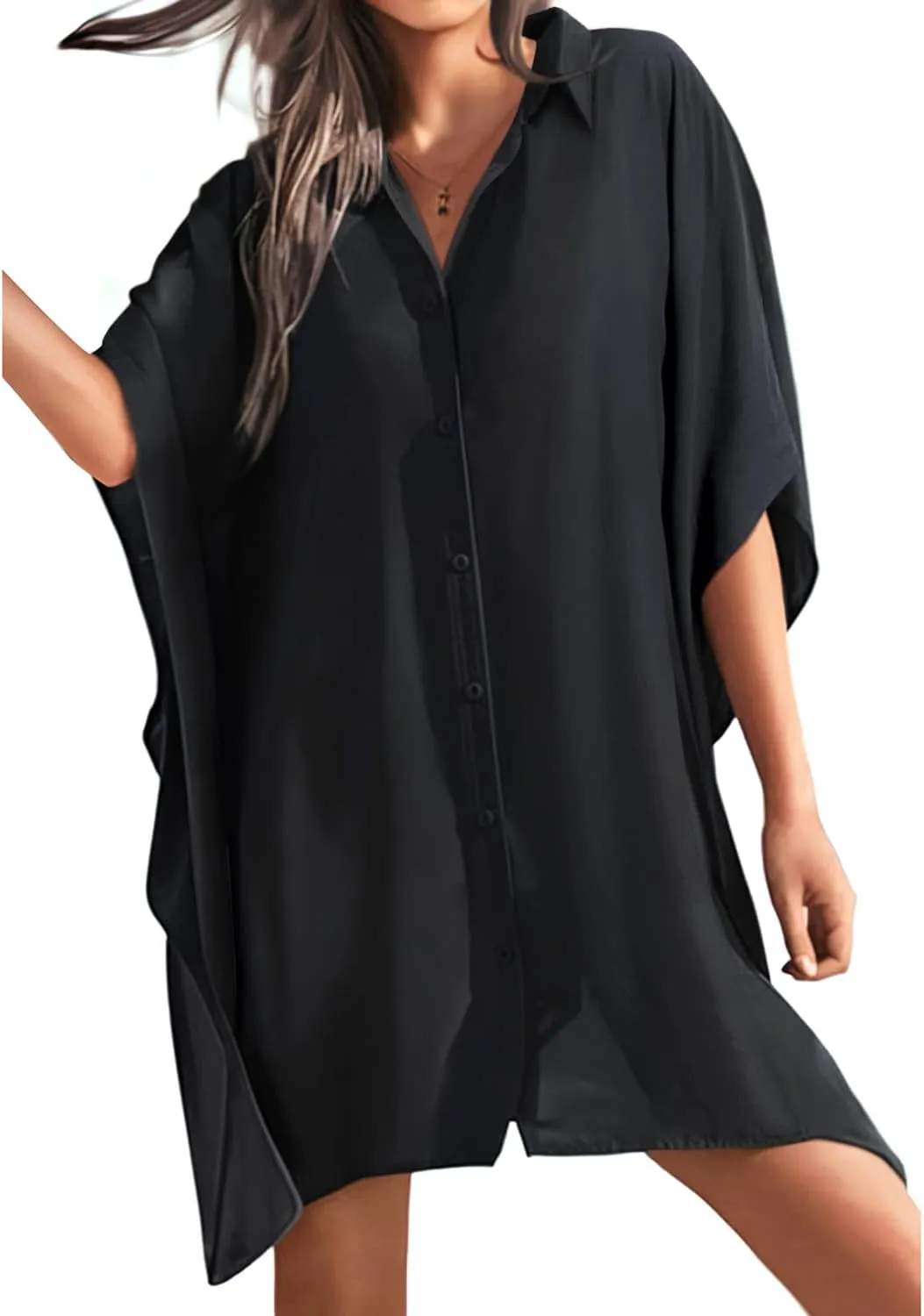 Pinup Fashion Womens Swimsuit Coverup Button Up Swim Cover Ups for Swimwear Women Shirt Bathing Suit Cover Up Beach Coverups