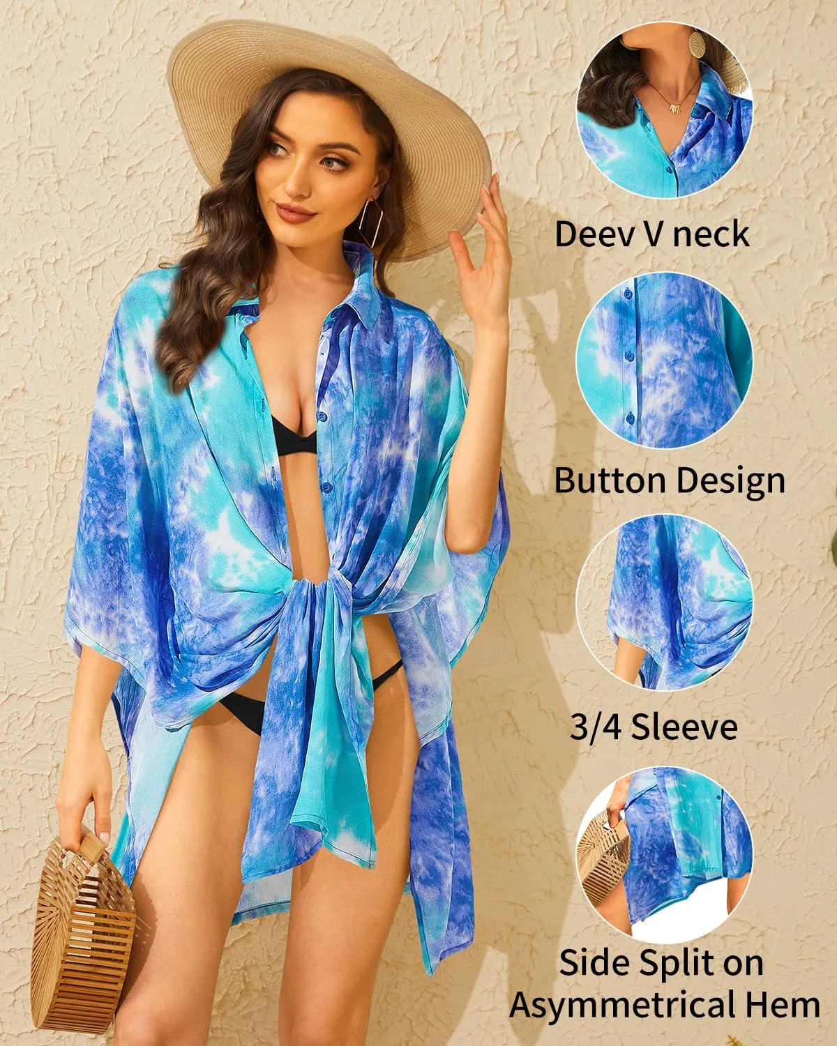 Pinup Fashion Womens Swimsuit Coverup Button Up Swim Cover Ups for Swimwear Women Shirt Bathing Suit Cover Up Beach Coverups
