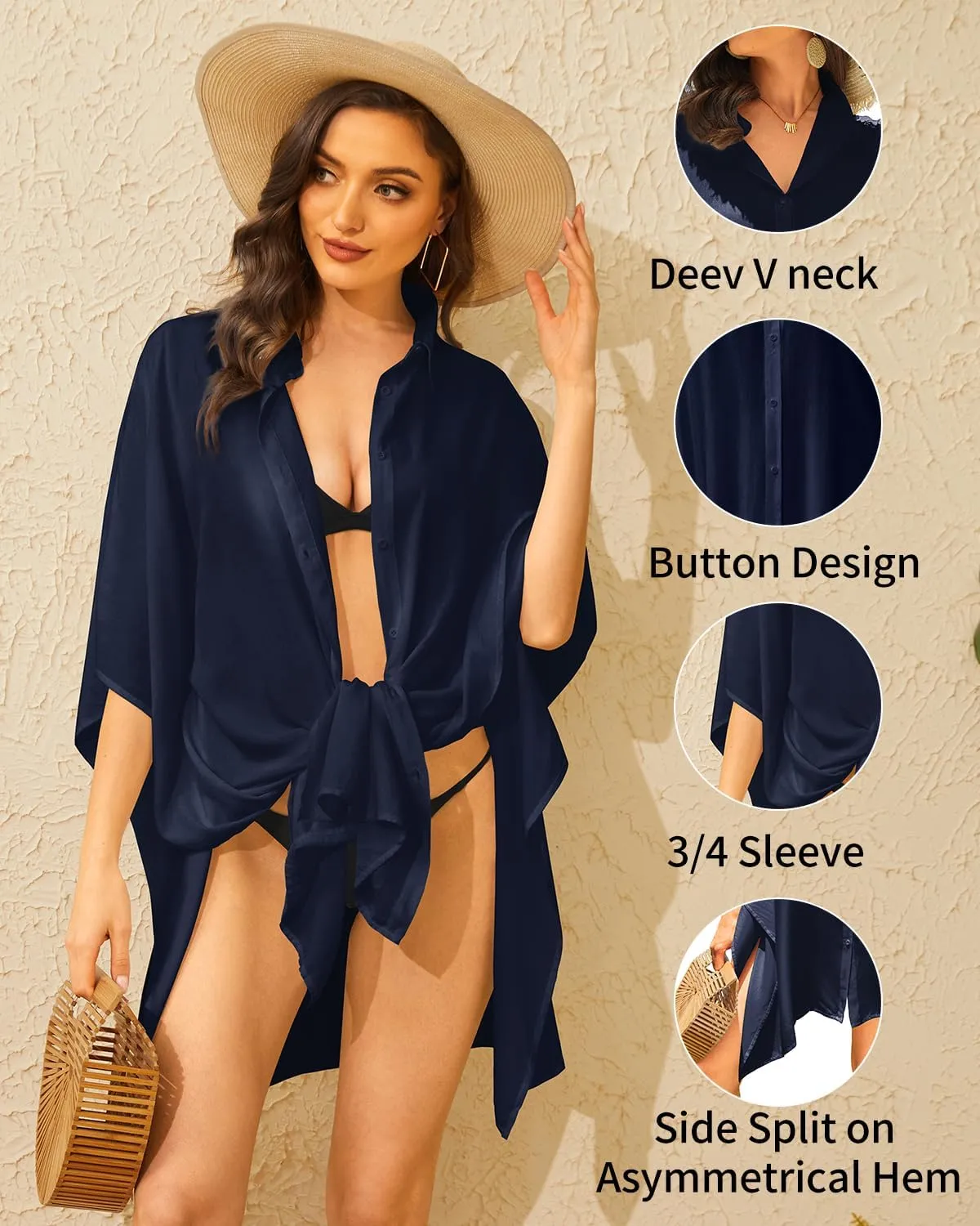 Pinup Fashion Womens Swimsuit Coverup Button Up Swim Cover Ups for Swimwear Women Shirt Bathing Suit Cover Up Beach Coverups