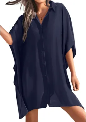 Pinup Fashion Womens Swimsuit Coverup Button Up Swim Cover Ups for Swimwear Women Shirt Bathing Suit Cover Up Beach Coverups