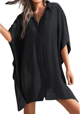 Pinup Fashion Womens Swimsuit Coverup Button Up Swim Cover Ups for Swimwear Women Shirt Bathing Suit Cover Up Beach Coverups