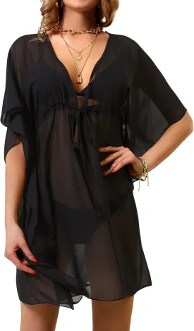 Soul Young Cover Ups for Swimwear Women V Neck Beach Chiffon Swimsuit Coverup Oversized