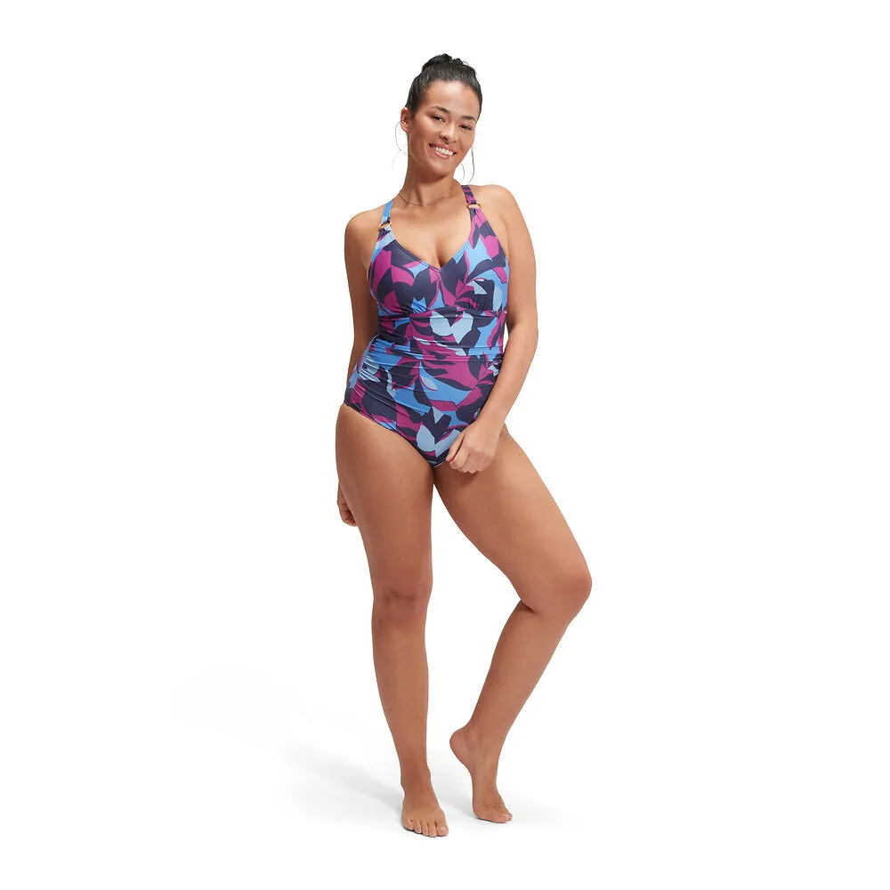 Speedo Shaping Printed Vneck Womens One Piece Swimwear