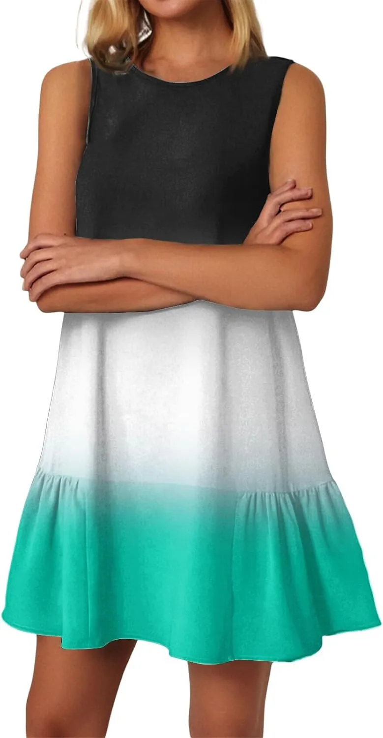 Summer Dresses for Women 2025 Beach Vacation Spring Clothes Sleeveless Round Neck Casual Sun Dress