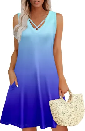 Summer Dresses for Women 2025 Beach Vacation Spring Clothes Sleeveless V Neck Loose Sundresses