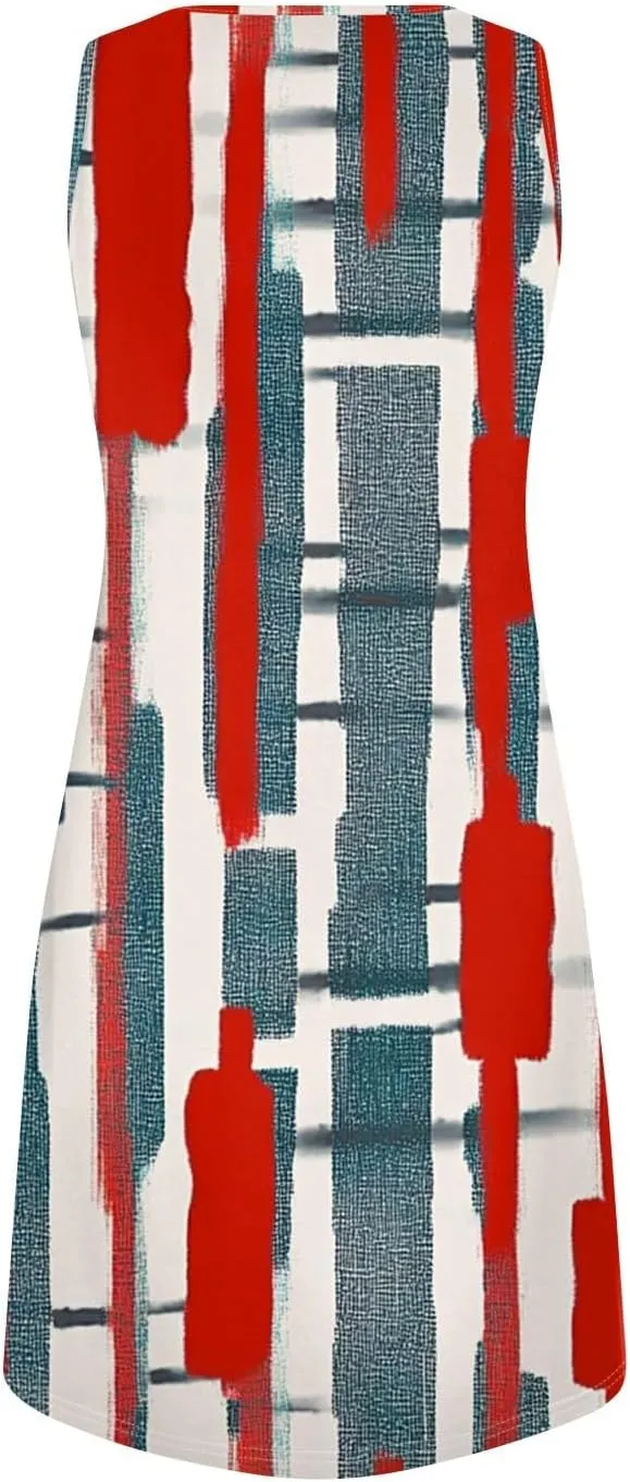 Summer Dresses for Women V-Neck Sundresses Sleeveless Loose Sleep Dress Beach Tank Dress Floral Casual T Shirt Dresses