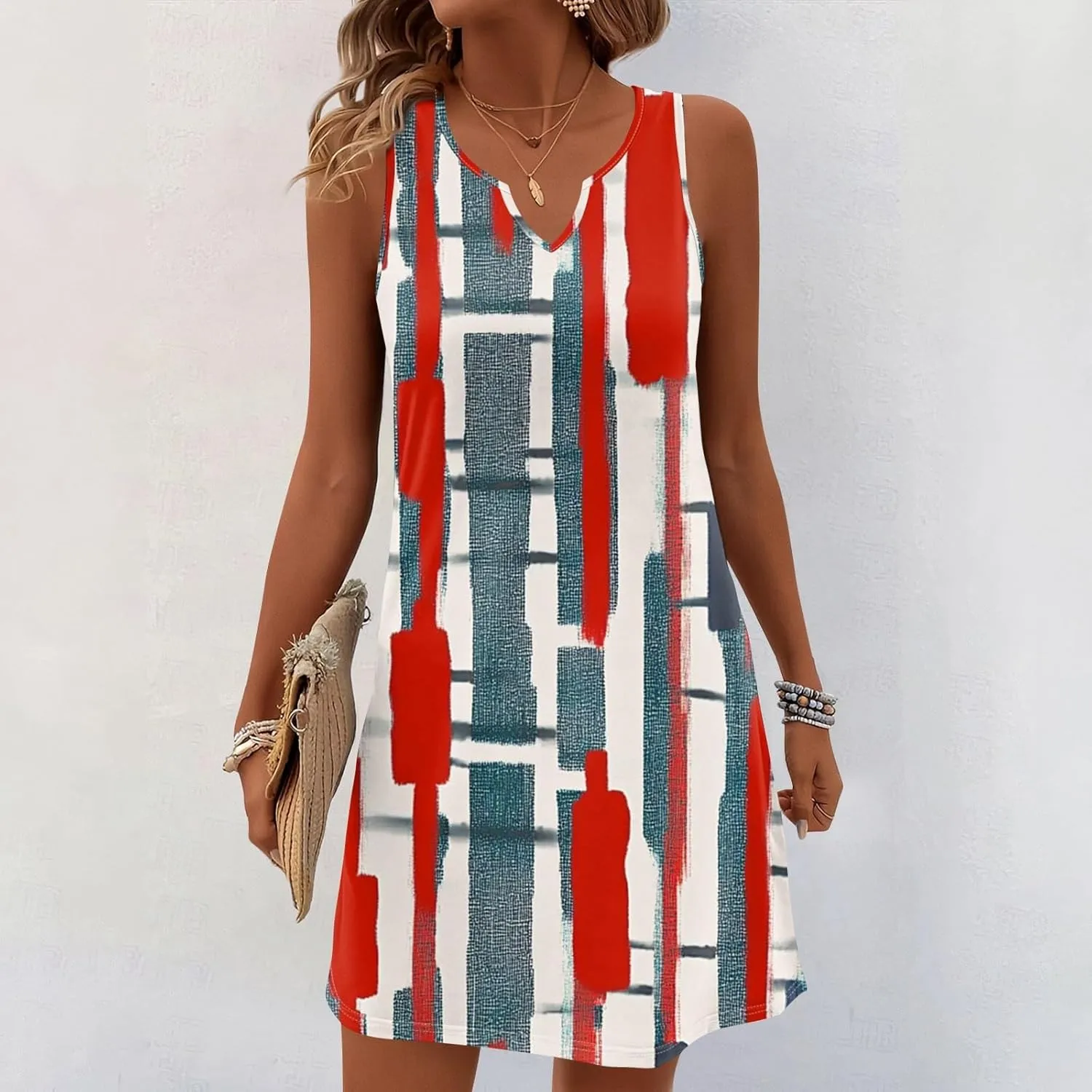 Summer Dresses for Women V-Neck Sundresses Sleeveless Loose Sleep Dress Beach Tank Dress Floral Casual T Shirt Dresses