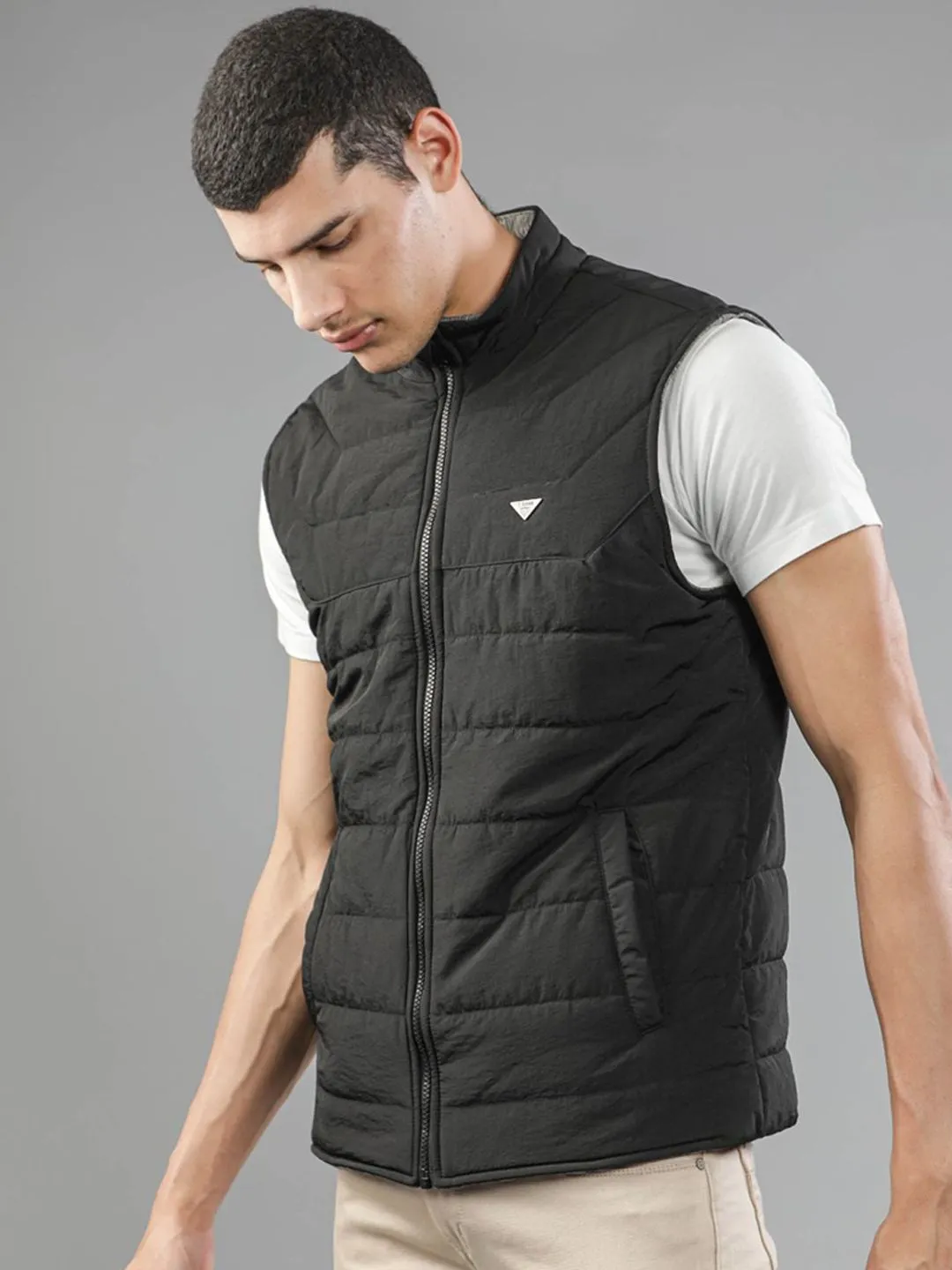 t-base Men Black Windcheater Puffer Jacket