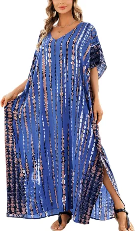 Women Kaftan Dress Coverups Swimwear Plus Size Floral Holiday Casual Dress Loose Fit One Size