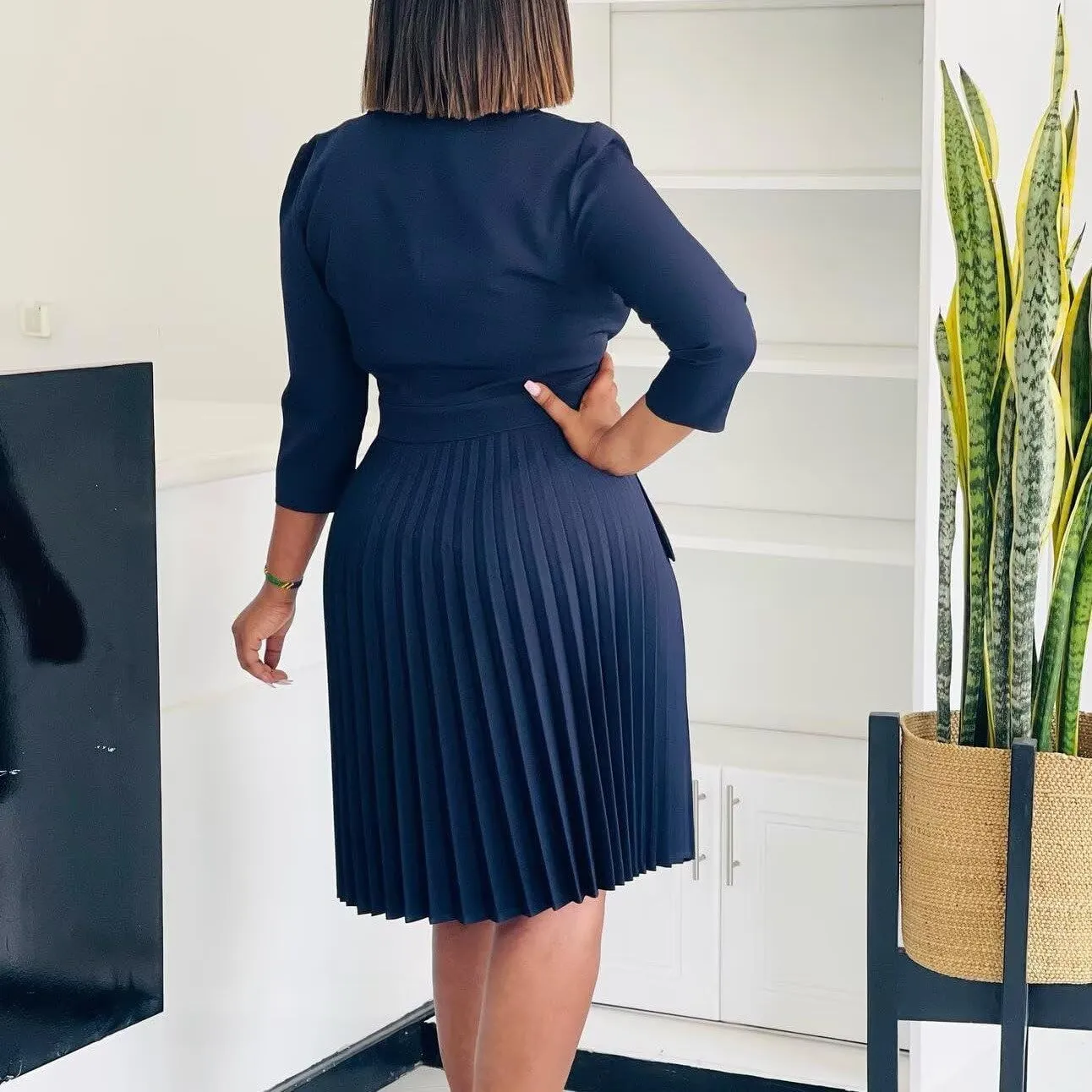 Women's Blazer Dress Office Midi Length Pleated Dresses Casual Office Work Dress