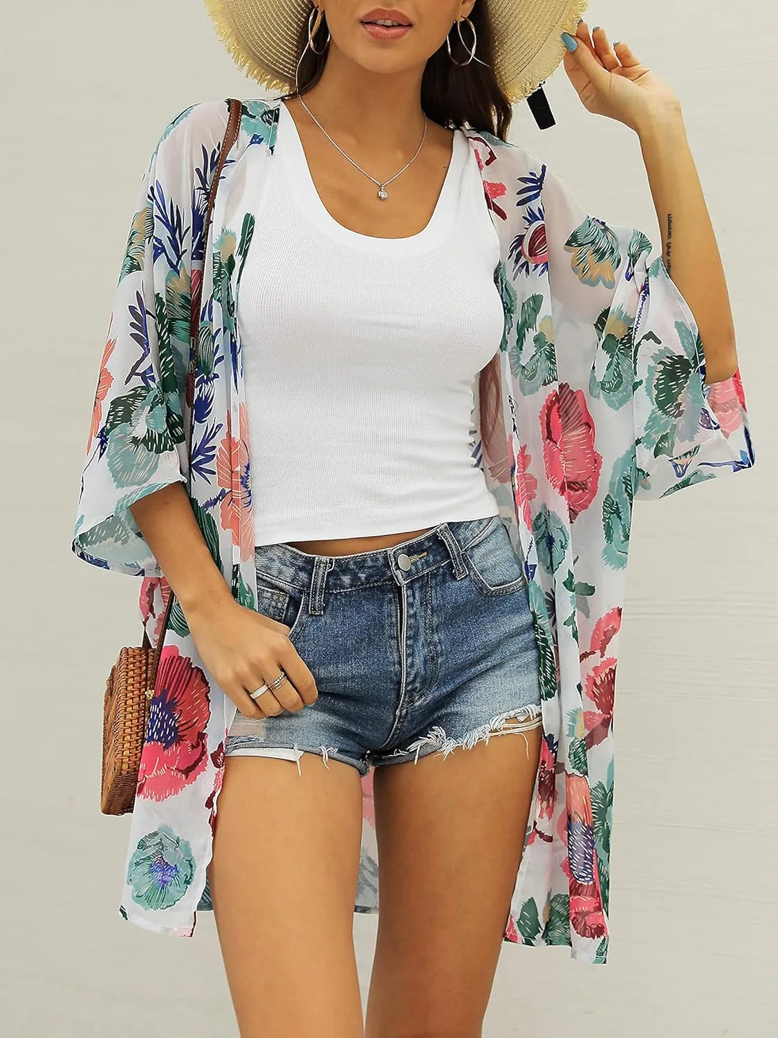 Women's Kimono Swimsuit Coverups Summer Beach Casual Loose Cardigans for Swimwear