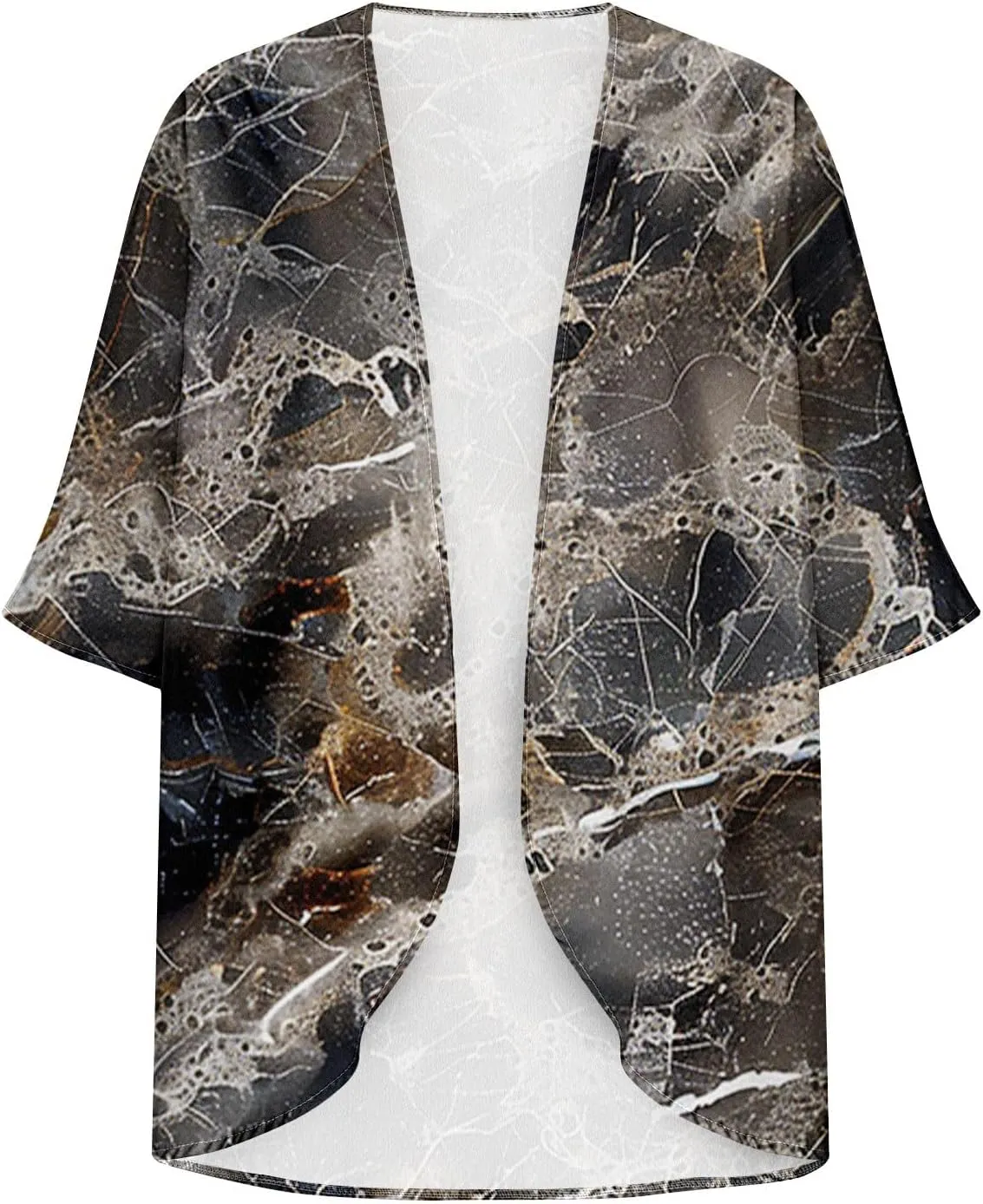 Womens Kimonos Floral Print Puff Sleeve Cardigan Loose Fit Beach Wear Cover Up Swimwear Casual Blouse Top Shirt