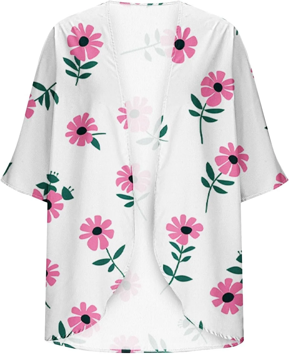 Womens Kimonos Floral Print Puff Sleeve Cardigan Loose Fit Beach Wear Cover Up Swimwear Casual Blouse Top Shirt