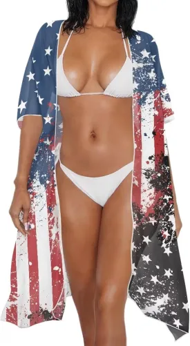 Women's Loose Sheer Swimwear Cover Up Kimono Cardigan Short Sleeve Beachwear Bathing Suit Bikini